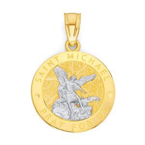 14k Solid Gold Saint Michael Pendant Necklace - Protection Jewelry gifts for Men